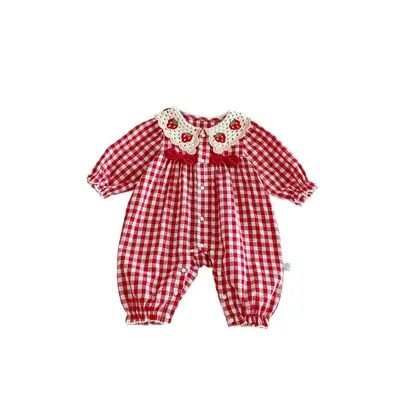 Baby Autumn Plaid Romper for Newborn Girls, Princess Style