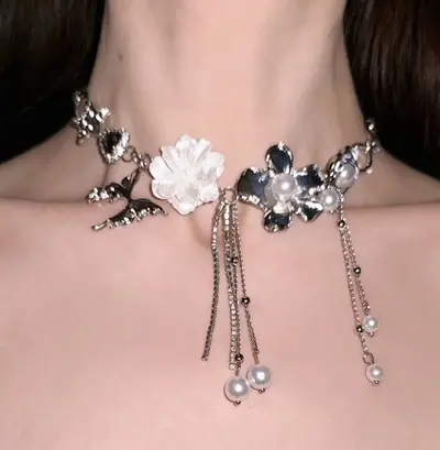 Vintage Schlüsselbein-Kette Luxus Perlen-Halskette Damen - 11