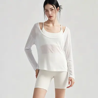 Two-Piece Yoga Cover-Up Set with Support Tank and Loose Running Top - 12