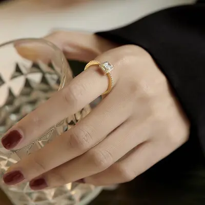 Light luxury copper-plated zircon ring, feminine and high-end, open adjustable super flash ring, simple popular ins style - 10