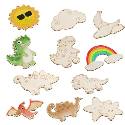 Wooden DIY Painting Kit, Dinosaur, Flower, Fish and Ocean Themed Necklace