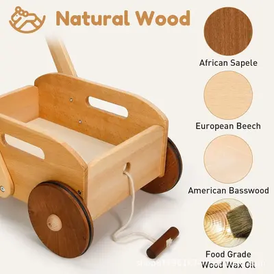 Wooden Baby Walker, Speed-Adjustable Baby Push Car, Montessori Push Toy