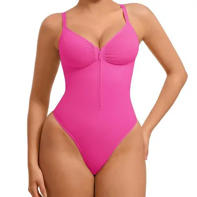 Damen Shapewear Bodysuit mit Reißverschluss und V-Ausschnitt - 10