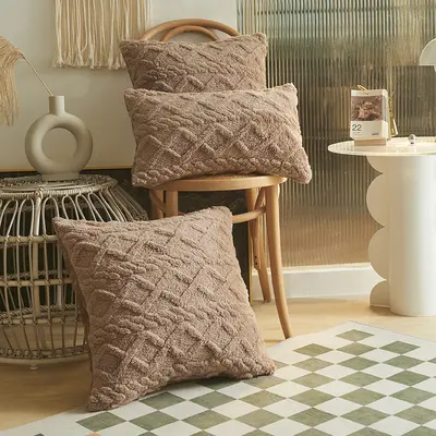 Sofa-Kissenbezug Plüsch geometrisch 3D-Kissen Sitzkissen Bezug Nackenkissen Kissenbezug Jacquard-Samt gestreifter Kissenbezug - 11