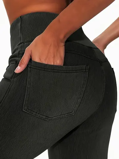 Damen-Skinny-Jeans mit hohem Bund, elastisch, vier Taschen