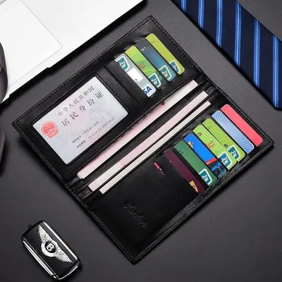 Men's Long Ultra-Thin Leather Wallet with Multiple Card Slots, Retro Style - 5