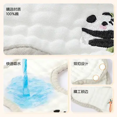Baby Bib, 100% Cotton Gauze, 8-Layer, Embroidered - 4