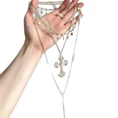Mehrlagige Halskette mit Blütenquasten, Schlüsselbein-Kette - 6
