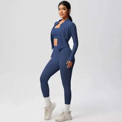 Dreiteiliges Yoga-Set hautfarben hochgeschnittene Taille - 4