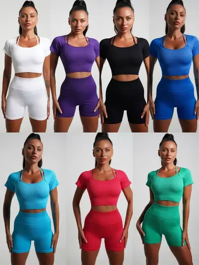 Dikişsiz Elastik Yoga Kıyafeti Seti, Tank Top ve Yoga Pantolonu, Kadın - 4