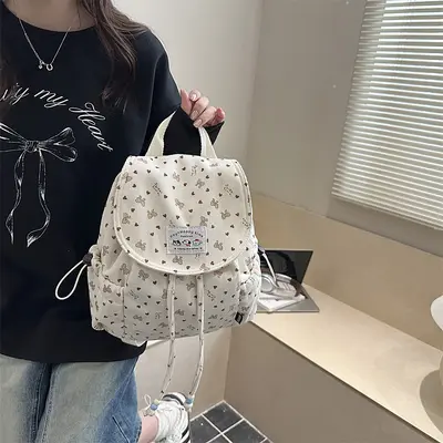 Cross-Border Yeni Model Büyük Kapasiteli Kadife Çift Omuzlu Sırt Çantası Kadın Moda Rahat Çok Amaçlı Kısa Mesafe Seyahat Fiyonklu Çift Omuzlu Sırt Çantası - 8
