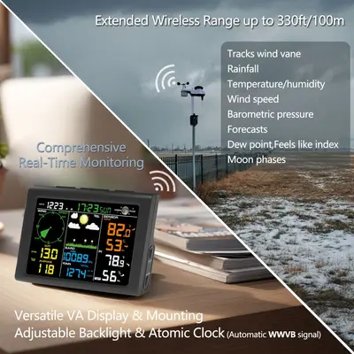 Wireless Weather Station with Colour Display, Indoor and Outdoor Temperature and Humidity
