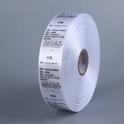 Printed satin wash label for garments and home textiles