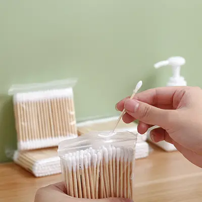 Bambu Çubuklu Çift Uçlu Pamuklu Çubuk, Tek Kullanımlık, Toptan