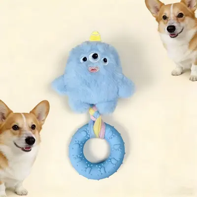 Durable Plush Squeaky Dog Toy with Chew Ring - 8