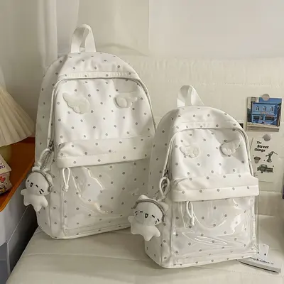 Blue Polka Dot Retro Backpack, Small Capacity, Japanese Style - 5