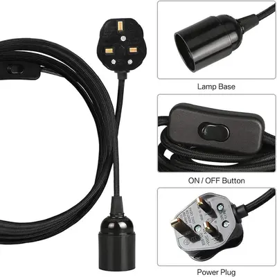 İngiliz tip fiş, E27 kablolu elektrikli ahşap lamba başlığı, lamba duylu, askılı tip, anahtarlı kablolu avize, DIY minimalist asma kablolu lamba