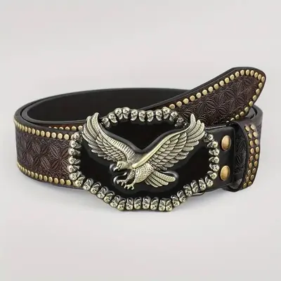 Western cowboy belt, youth punk style embossed men's studded leather belt, wholesale ethnic style belt in stock. - 8