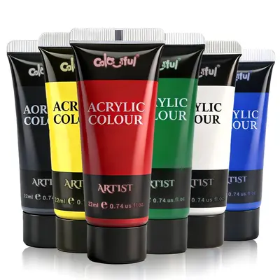 6-Color 22ML Fluorescent Acrylic Paint Set, Bright, for DIY Wall Painting