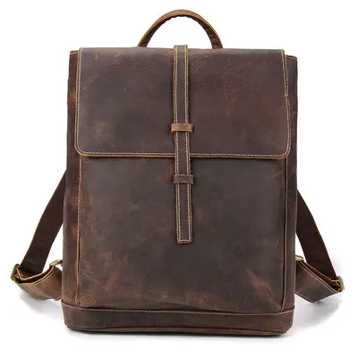 Crazy Horse Leather Vintage Backpack, Genuine Leather, Unisex - 9