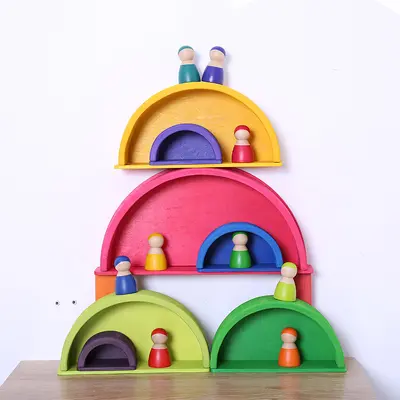 Wooden Rainbow Stacking Block Toy, Color Recognition, Ages 3-10 - 6