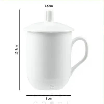 Pure White Ceramic Mug with Lid, Office and Hotel Cup - 6