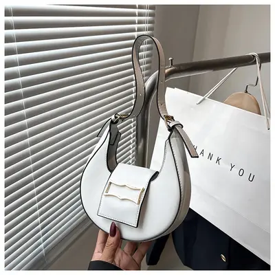 Women's Solid Color Underarm Bag, Crescent Single Shoulder Handbag - 6