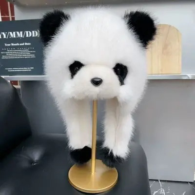 Kadın panda bere ve atkı 2'li set, kış, polar astarlı, rüzgar geçirmez - 7
