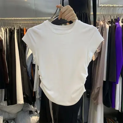Trend Schickes Slim-Fit Kurzarm Weiß Damen-T-Shirt Amerikanischer Stil Einzigartiges Grau Oberteil Vielseitiges Schwarz Untert-Shirt - 8