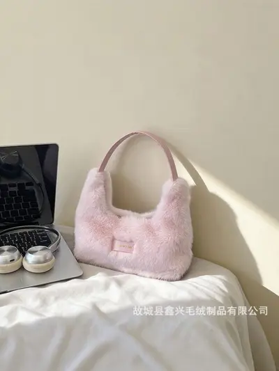2026 Women's Plush Single Shoulder Bag, Faux Fur Underarm Bag - 4