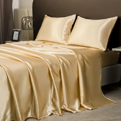 Satin-Bettlaken-Set, vierteilig, Imitations-Seide - 11