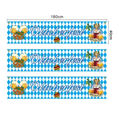 Oktoberfest Mavi Beyaz Ekose Masa Örtüsü ve Bayrak Seti