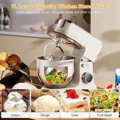 Standmixer Multifunktion 7L Küchenmaschine Teigmaschine Wurstfüller Fleischwolf Knethaken Schneebesen Rührmaschine