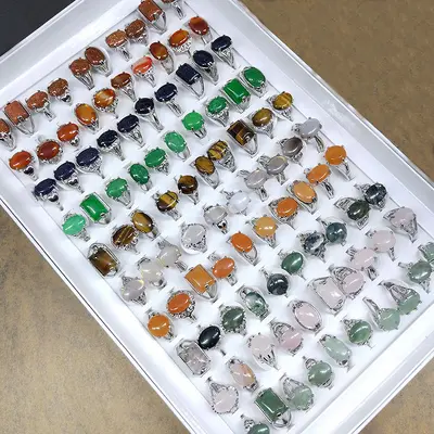 Assorted natural stone rings, mixed set