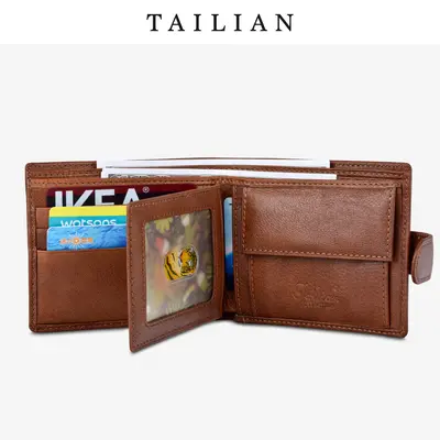 Men's Genuine Leather Short Wallet with Coin Pocket, Gift Box - 6