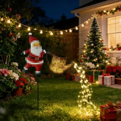 Wrought Iron Santa Claus Kettle Solar Garden Lamp