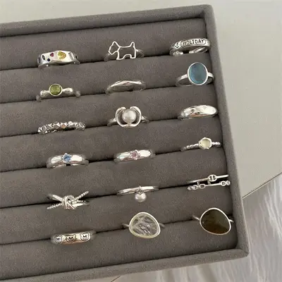 Kadınlar için yazlık günlük S925 ayar gümüş yüzük, solmayan, erişilebilir lüks işaret parmağı yüzüğü, çok yönlü üst düzey açık yüzük