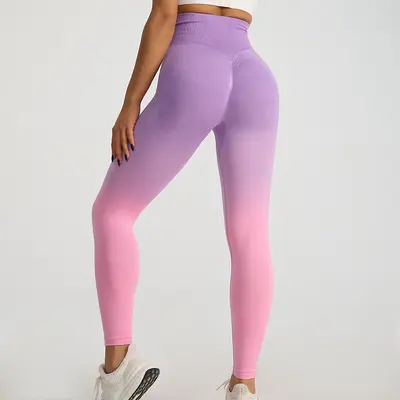 High-Waist Running Leggings with Butt-Lifting Effect, Gradient Yoga Pants - 10