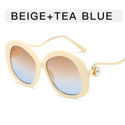 Round Frame Gradient Sunglasses, Pearl-Embellished Women's Party Sunglasses - 11