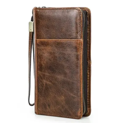 Schwarzer Engel RFID Anti-magnetische Reise-Familienpass Kosmetiktasche multifunktionale Reißverschlusstasche aus echtem Leder mit Armband - 8