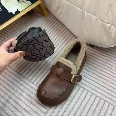 Damen-Baumwollschuhe mit dicker Sohle, Lammfell-Futter, rutschfest - 4