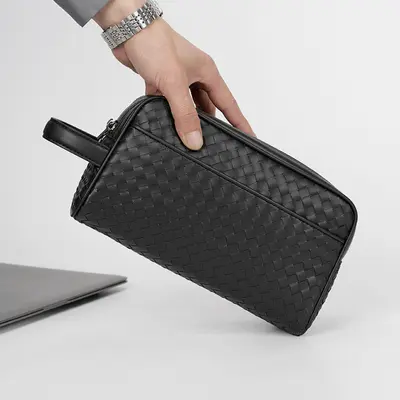 Men's Clutch, Handwoven Toiletry Bag, Double-Layer with Zipper - 3