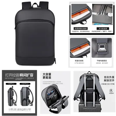 Men's Business Laptop Backpack, 16 Inch, Water-Resistant, Expandable, Large Capacity - 6