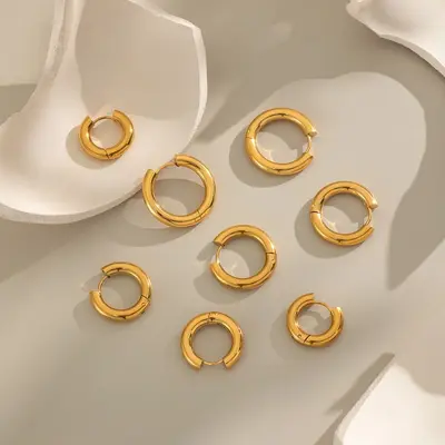 18K Gold-Plated Stainless Steel Plain Hoop Earrings
