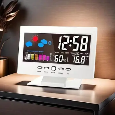 Takvimli renkli ekran sıcaklık nem ölçer sesli kontrollü elektronik saat
