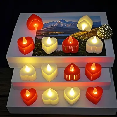 Kalp şeklinde elektronik LED mum ışığı, doğum günü, sevgi dilemesi, evlilik teklifi ve dekorasyon için, yanıp sönen ışık, sınır ötesi çok satan ürün.