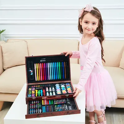 Çocuk Boyama Seti Ahşap Kutu 123 Parça - 5