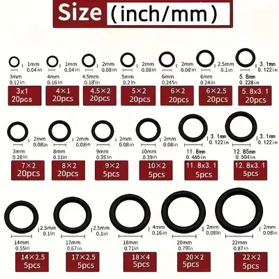 225 Nitrile O-Ring Set, 18 Sizes, High-Pressure Washer, Pneumatic and Auto Repair Water Hose Leak-Proof Sealing Rubber Rings