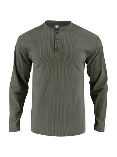 Men's plus size solid color button corduroy long sleeve T-shirt - 11