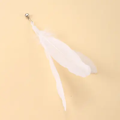 Wooden-Handle Spring Cat Toy with Feather Replacement Head and Bell - 9